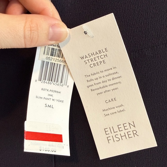 NWT Eileen Fisher Washable Stretch Crepe Mid-Rise Navy Knit Pull On Slim Pant, S - Picture 4 of 11